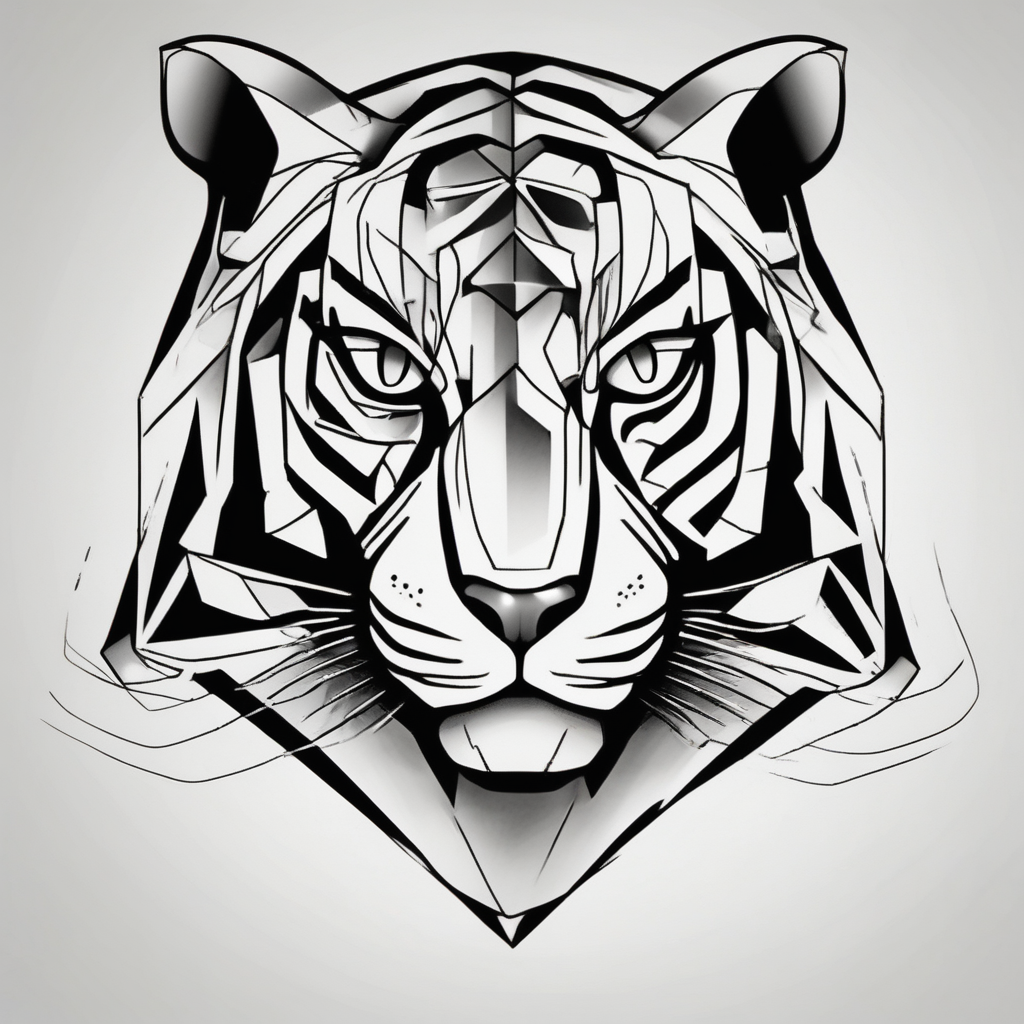a full color cubist tiger tattoo glitter tattoo, diseño de tatuaje Boceto generado con IA